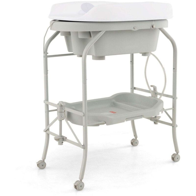 Northix - 4 in 1 klappbarer wickeltisch mit badewanne tragbare wickelkommode mit wickelauflage hellgrau