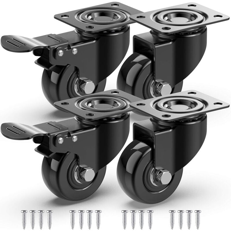 Jn.songs - 4 Lenkrollen für Möbel Ø50mm, Möbelrollen Schwerlast, Transportrollen mit Schrauben für Trolley, Krippen, Möbel, Blaumenständer