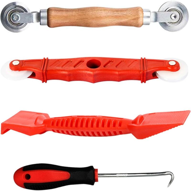 4 Pcs Werkzeug Einzieher Einroller Set für Keder, Sieb Fenster Spline Roller, Spline Roller mit Nylonräder Gummistreifen Haken, für Siebfenster,