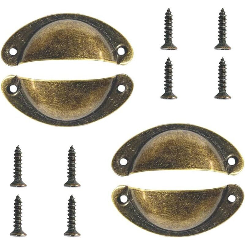 4 Retro-Muschelgriffe aus Bronze für Schubladen, Schränke, Kleiderschränke, Möbel
