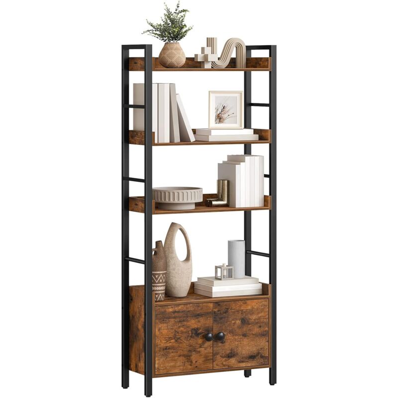 Hoobro - 4-stöckiges Bücherregal, Bücherschrank, industrielles Bücherregal mit Lagerschrank, vertikales Präsentationsregal, Lagerregal mit Gitter,