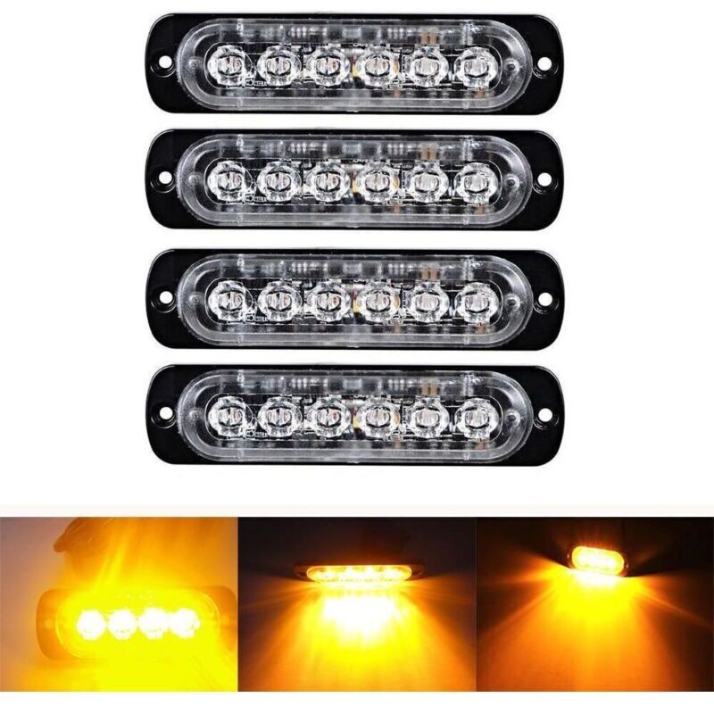 4 Stück 6-LED-Blitzbremslicht für Autos - Lichtleiste für 12V bis 24V Fahrzeuge - Sicherheitsblinklicht für Autos, Nutzfahrzeuge, Boote, Anhänger usw.