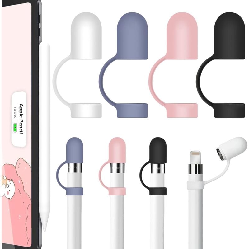 4 Stück Apple Pencil Kappe Silikon Cap Anti-Lost Ersatzkappe Zubehör,Ergonomische Design Ärmel Halter Kompatibel mit Apple Pencil 1. Generation