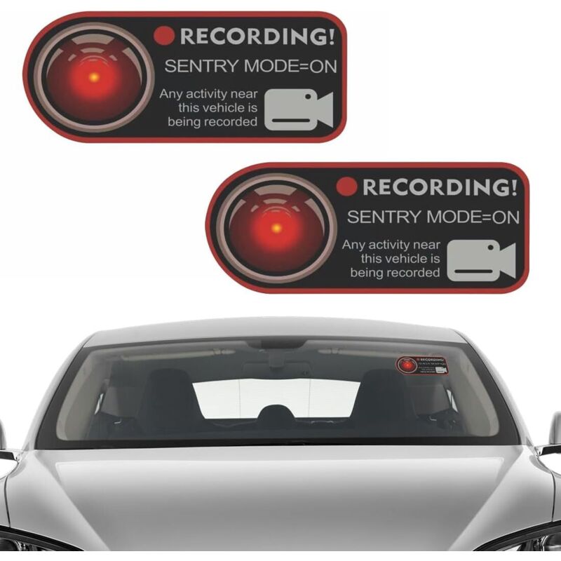 4 Stück Dashcam-Aufkleber, Sicherheitsaufkleber für PKW, LKW, Taxi, Minibus, Kamera für Tesla Model 3/Model S/X, Wächtermodus-Warnung, dekorativer