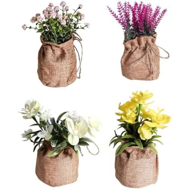 4 Stück Deko-Set mit künstlichen Pflanzen:Kunstblumen Mini-Phalaenopsis - Plastikpflanzen Für Schlafzimmer, Wohnzimmer und Büro Geeignet