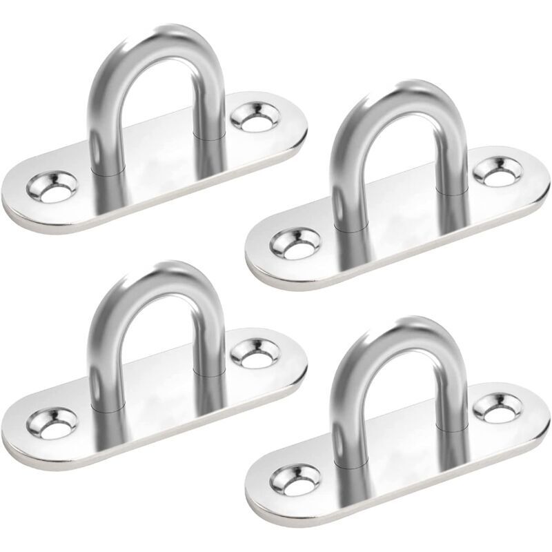 4 Stück Edelstahl-Augenplatte, Ösenplatten-Abdeckplatte, 304 Metallhaken, U-förmiger Deckenhaken, Befestigung für Wandhaken, Hängesessel, Markise,