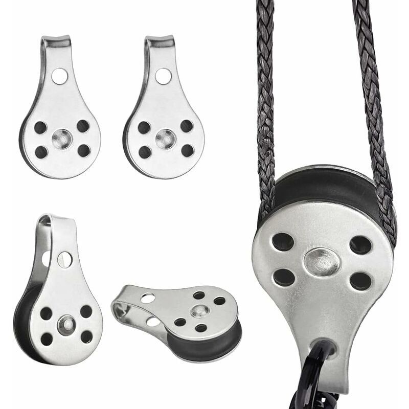 4 Stück Edelstahl-Rollenblöcke 25 mm, Bootsrollen, Seilrollen, massive Heberollen, drehbare Rollenblöcke, Hakenrollen für Kanu, Kajak, Marine