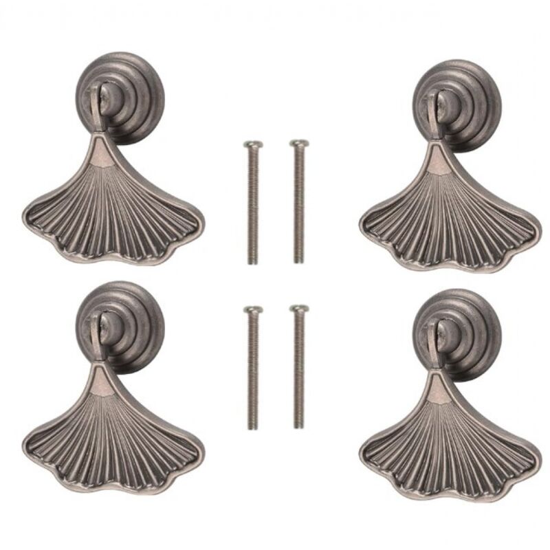 4 Stück Ginkgoblatt-Griff, antike Nickel-Zink-Legierung, Einloch-Schubladengriff für Schränke, Kleiderschränke