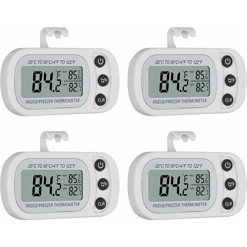 4 Stück IPX3 wasserdichtes digitales Thermometer mit LCD-Display, Max/Min-Aufzeichnungsfunktion, kabelloses Kühlschrank-Thermometer für Kühlschrank,