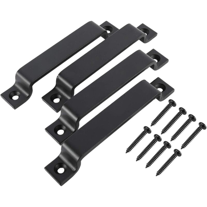Linghhang - 4 Stück) Schiebetürgriff, Türgriff für Scheunenschrank, Kleiderschrank, Küchenmöbel, Stahl mit Schrauben, Schwarz (16 cm)