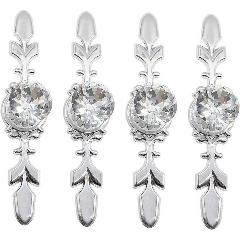 4 Stück Schrankgriffe im europäischen Stil mit Kristallen, Einzelloch, für Schränke, Schubladen, Kleiderschränke, Silber