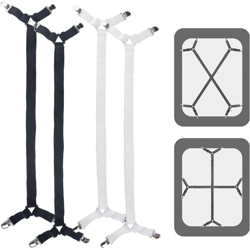 4 Stück Spannbettlakenverschlüsse, 70–280 cm, elastischer Bettlakenhalter, verstellbarer Spannbettlakenhalter für Bettlaken, Matratze, Bügelbrett