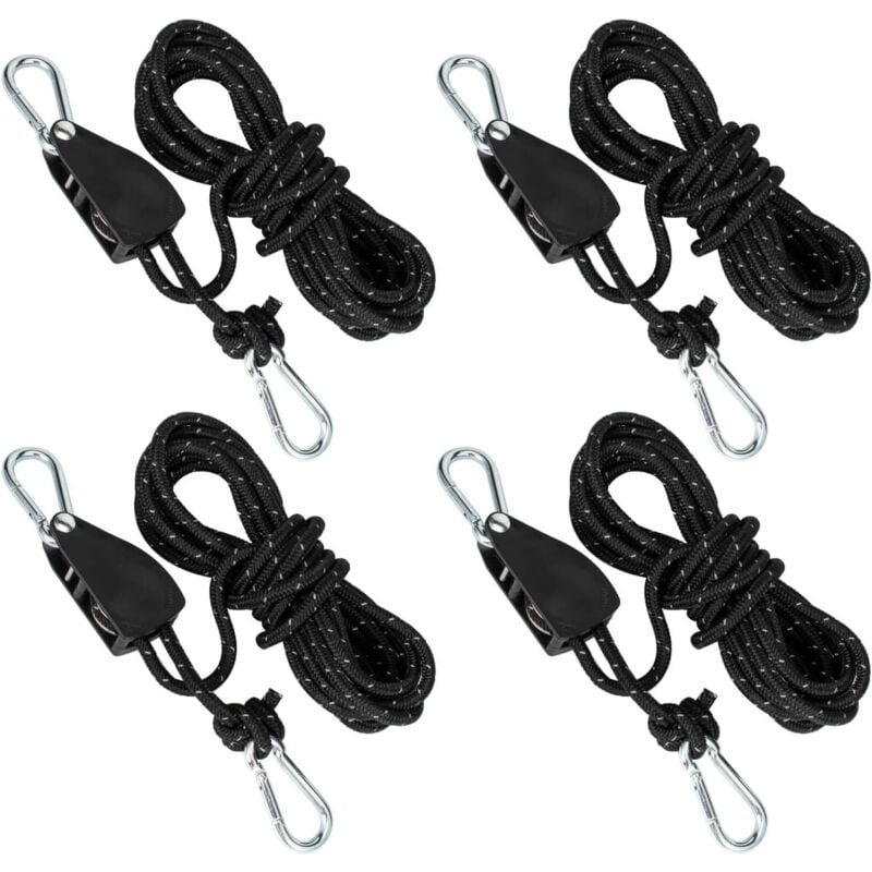 4 Stück Umlenkrollen mit Seilspanner, Ratsche mit 5m Seil, Zeltspanner, Abspannleinen mit Seilbremse, für Camping, Vorzelt, Zelt