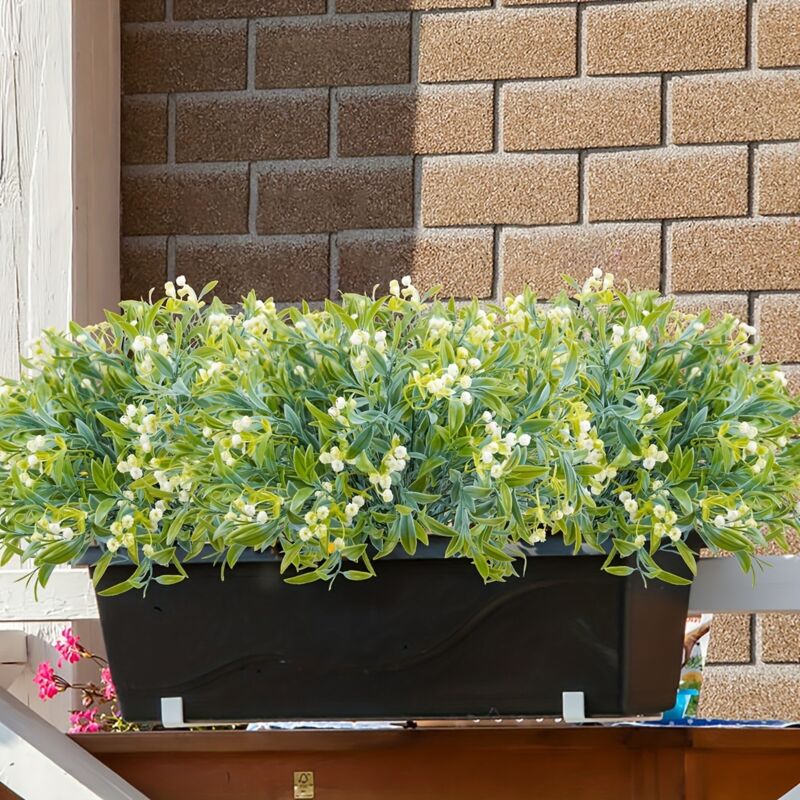 4 Stück UV-beständige Kunstblumen für den Außenbereich – Kunstpflanzen für Garten, Balkon, Terrasse, Pflegeleicht, Weiß