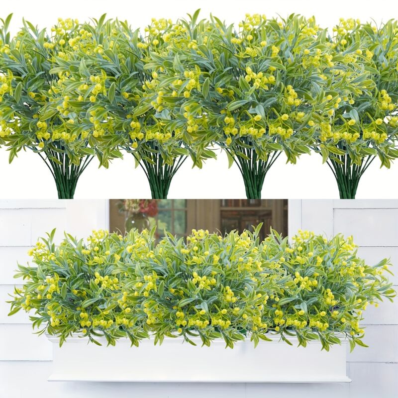 4 Stück UV-beständige Kunstblumen für den Außenbereich – Kunstpflanzen für Garten, Balkon, Terrasse, Pflegeleicht, Gelb