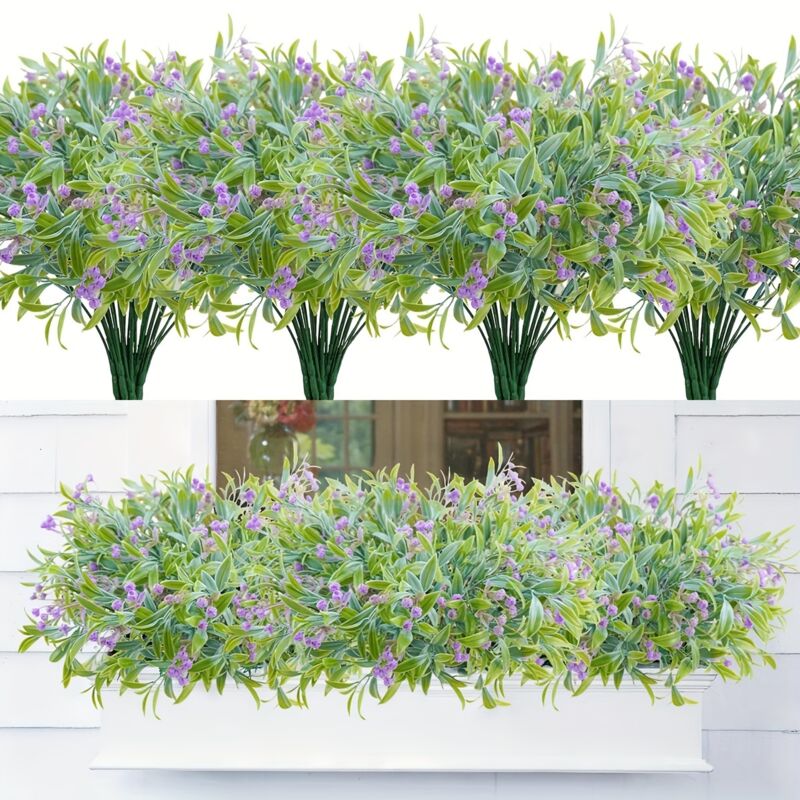 4 Stück UV-beständige Kunstblumen für den Außenbereich – Kunstpflanzen für Garten, Balkon, Terrasse, Pflegeleicht, Violett