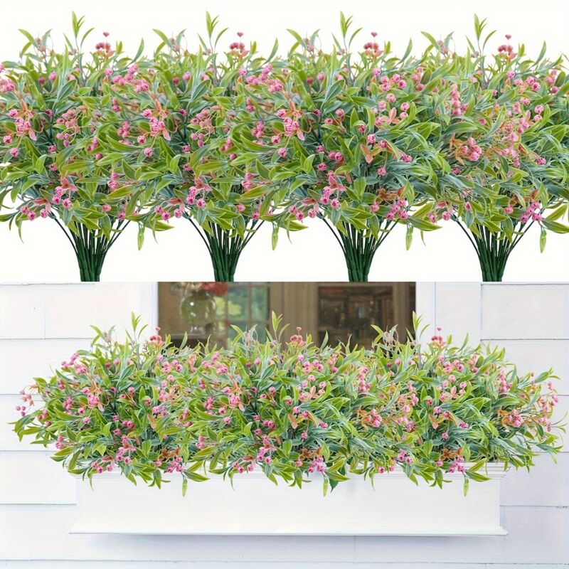 4 Stück UV-beständige Kunstblumen für den Außenbereich – Kunstpflanzen für Garten, Balkon, Terrasse, Pflegeleicht, Rosa