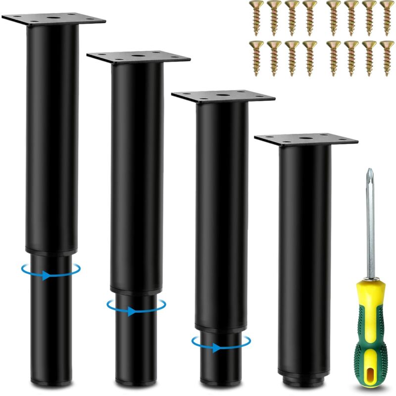 4 Stück verstellbare Möbelbeine, Tischbeine aus Metall, höhenverstellbare Füße 0–140 mm, Beine für Küchenmöbel, Schränke, Bett, Tischfüße – Schwarz