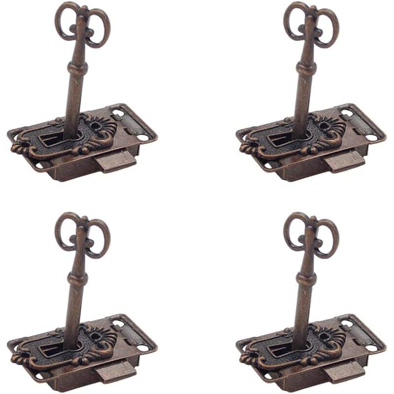 4 Stück Vintage Schloss Set Antik Möbelschloss Schranktürschloss Antik Vintage Schranktürschloss Antikes Schloss und Schlüssel Dekoratives