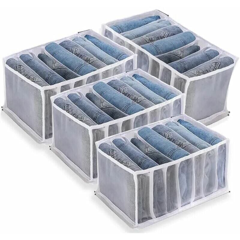 4-teilige Jeans-Aufbewahrungsbox, Kleiderschrank-Organizer, Jeans-Aufbewahrungsboxen, Netz-Trennbox, Kleiderschublade, für Hosen, Jeans, Pullover,