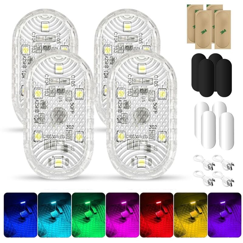 4-teilige RGB-Innenbeleuchtung fürs Auto, Touch-Innenbeleuchtung fürs Auto, 7 Farben LED-Innenbeleuchtung fürs Auto, Touch-Deckenleuchte fürs Auto,