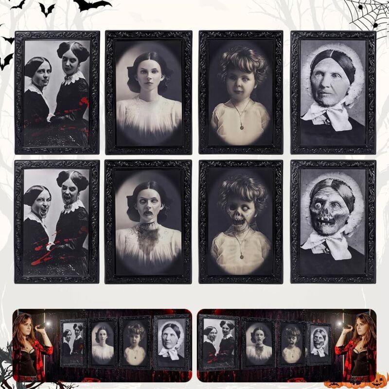 4-teiliger 3D-Halloween-Bilderrahmen, Halloween-Fotorahmen – Visuelle Mobilität – Halloween-Dekoration für den Innenbereich 30 x 25 cm,