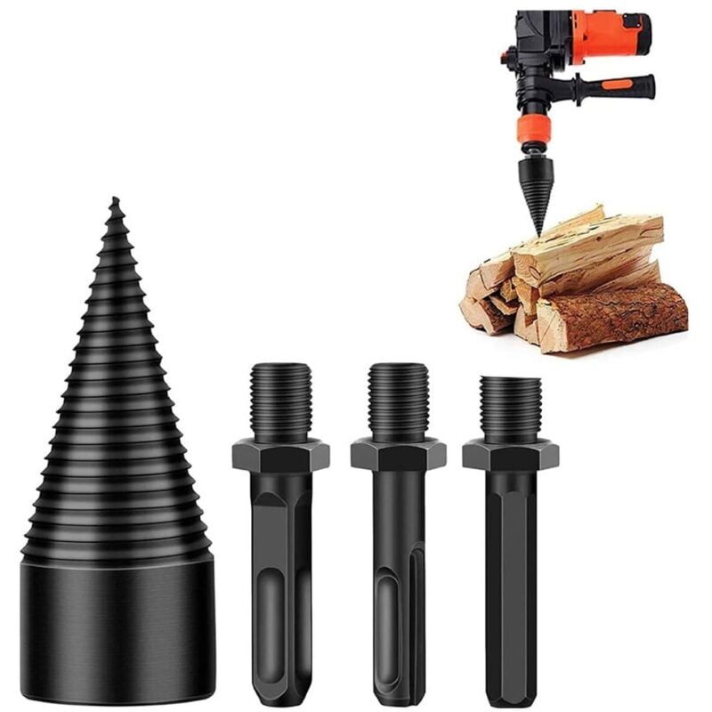 4-teiliger Brennholz-Holzspalter-Bohrer, Holzkegel-Spalter-Bohrer, Schraubendreher, Holzscheit, Brennholz, Hochleistungs-Bits für schwere