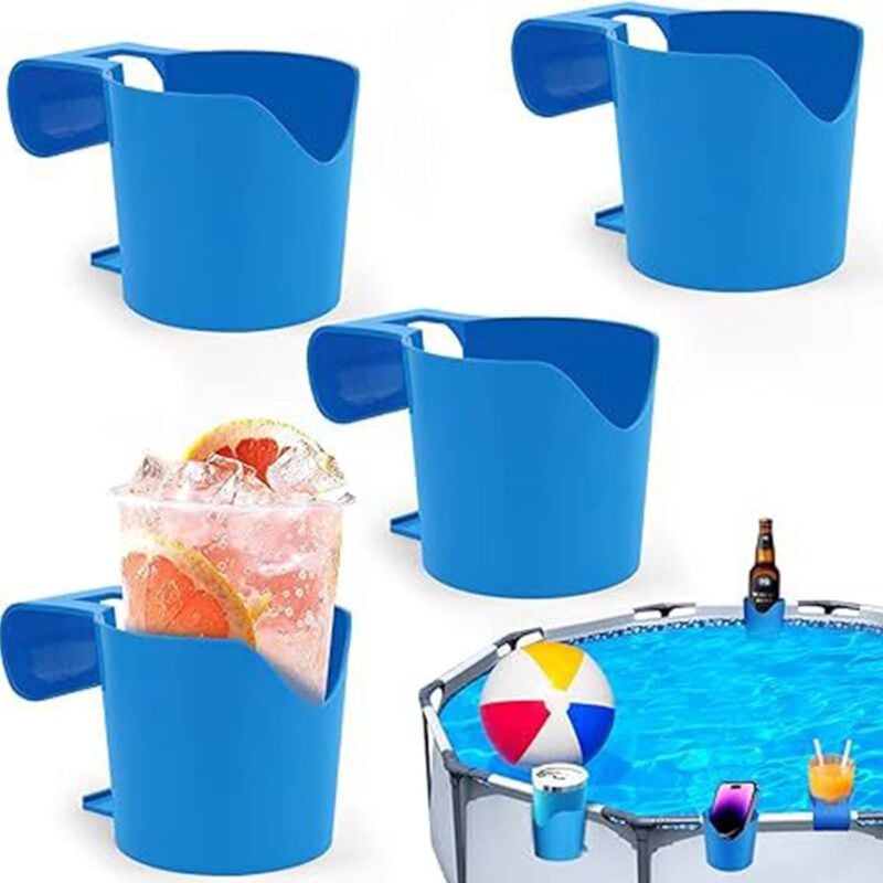 4-teiliger Pool-Getränkehalter, blauer Pool-Getränkehalter aus Kunststoff, abnehmbarer Getränkehalter, multifunktionaler Getränkehalter am Pool für