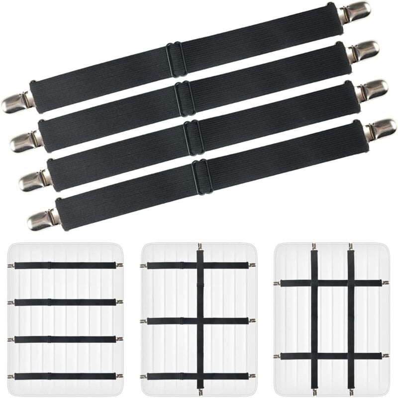 4-teiliger Spannbettlakenhalter, 54–220 cm, verstellbare Bettlakenhalter, Lakenklammern, elastische Bettdeckenhalter, für Matratze, Bügelbrett oder