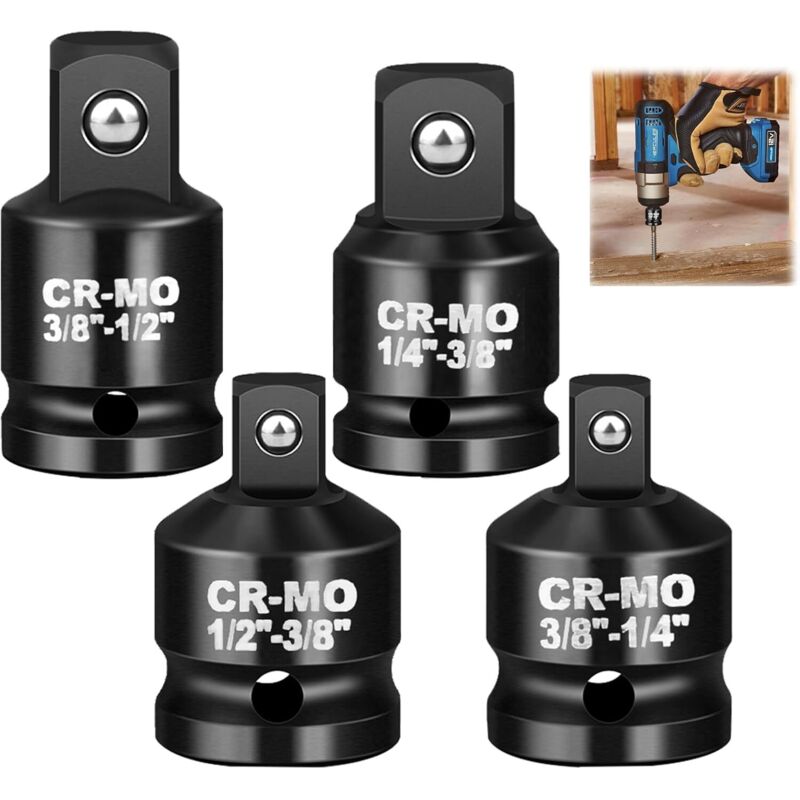 4-teiliges 1/2-Zoll-auf-3/8-Zoll-Reduzieradapter-Set für Schlagschrauber, 1/4-Zoll-auf-3/8-Zoll-Antrieb, Cr-Mo-Stahl-Konverter für Schlagschrauber,