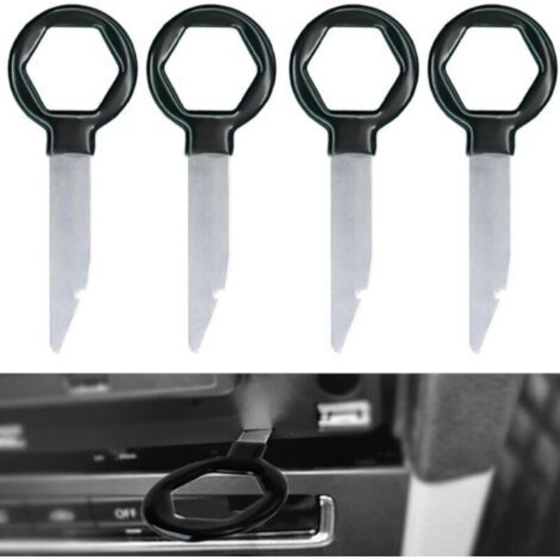 4-teiliges Autoradio-Ausbauset, Autoradio-Ausbauwerkzeug, Autoradio-Ausbauschlüssel, ergonomisches Design, massiver Edelstahl (schwarz)