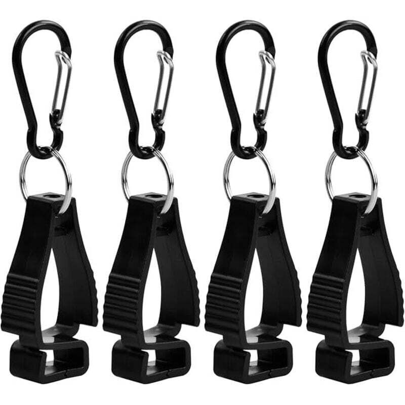 4-teiliges Handschuhclip-Set, rutschfester Arbeitshandschuhhalter mit Karabinerhaken, Sicherheitsclip für Schlüssel, Helme und Handtücher, Schwarz