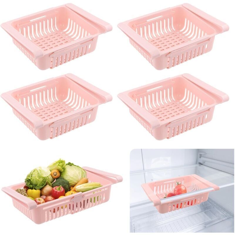 4-teiliges Kühlschrank-Aufbewahrungsbox-Set, ausziehbarer Kühlschrank-Organizer, faltbare Kühlschrankaufbewahrung, Kühlschrank-Organizer-Zubehör für