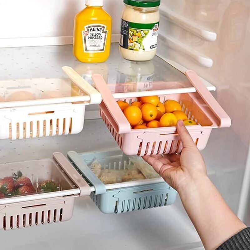 4-teiliges Kühlschrank-Schubladen-Organizer-Set, ausziehbar mit Aufbewahrungsbox für den Kühlschrank