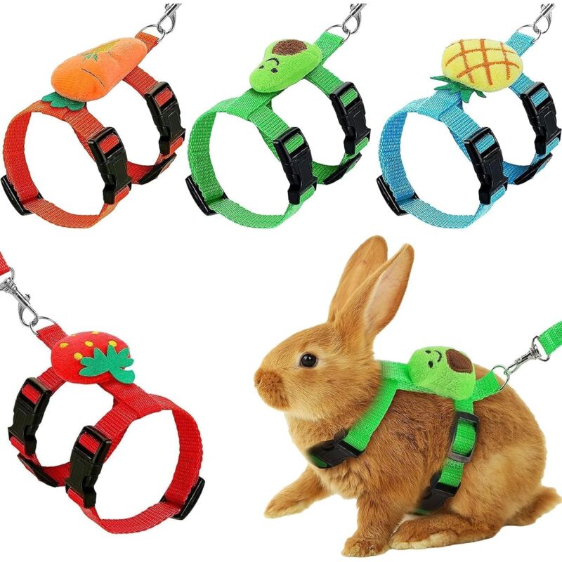 4-teiliges Set aus verstellbarem Geschirr und Leine für Kaninchen – Niedliches Kleintier-Westen-Set mit Verzierungen für Frettchen, Meerschweinchen,
