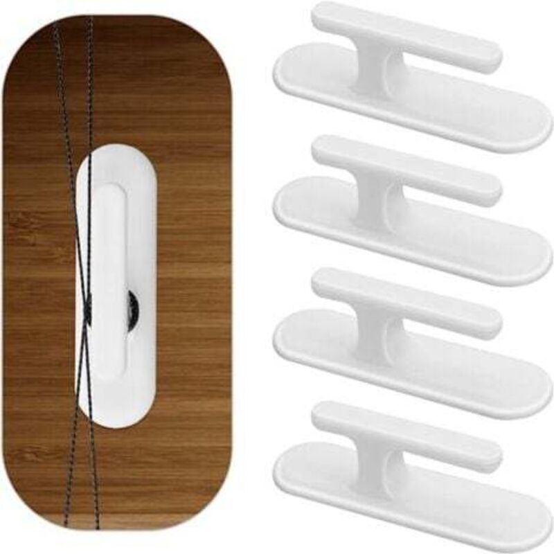 4-teiliges Set: Kordelaufwickler, Sicherheits-Kordelhaken, selbstklebende Kordelhalter, Wandhaken, kindersichere Aufwickelhaken für Jalousien, Weiß