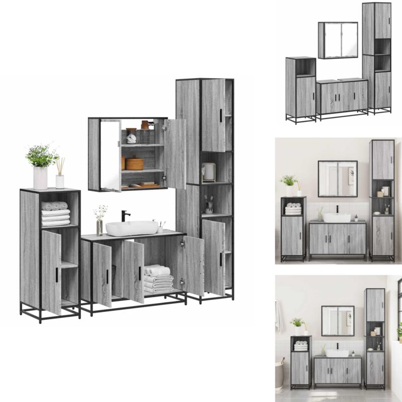 Vidaxl - 4-tlg. Badmöbel-Set Grau Sonoma Holzwerkstoff - Badmöbel Set - Badmöbel Sets - Badmöbelset - Badmöbel