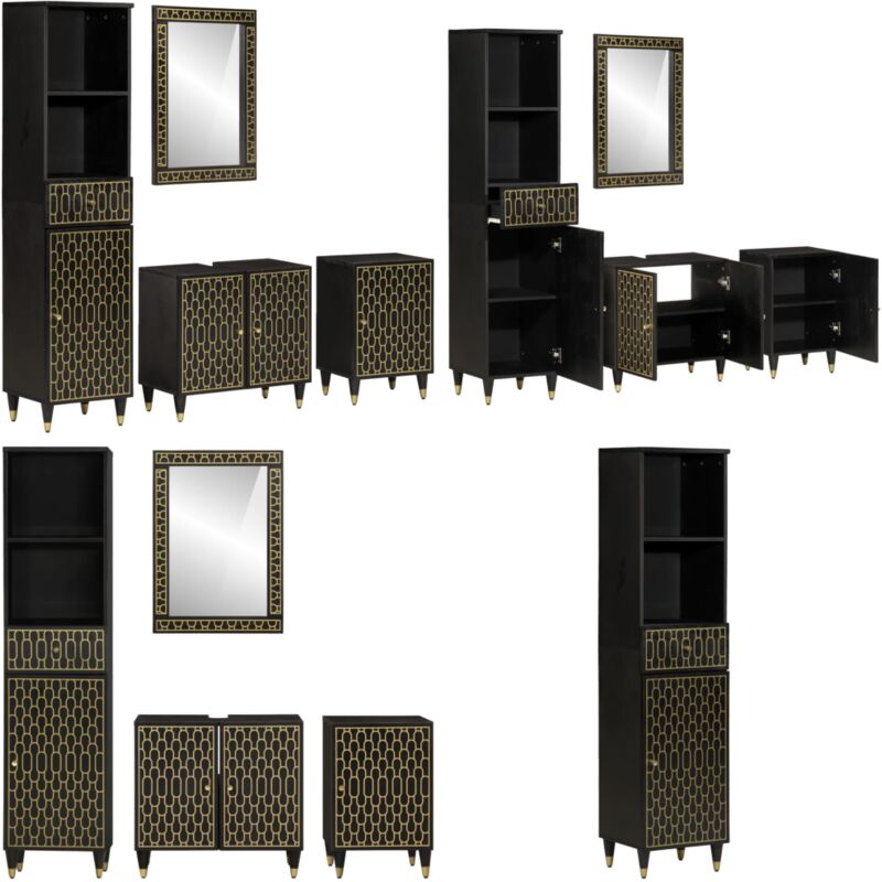 4-tlg. Badmöbel-Set Massivholz Mango - Holz Badmöbel - Badmöbel Massivholz