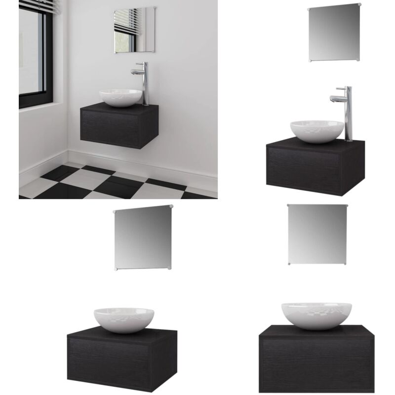 Vidaxl - 4-tlg. Badmöbel-Set mit Waschbecken und Wasserhahn Schwarz - Duschabtrennung - Badezimmerspiegel - Wandhängeschränke - Badmöbel - Armaturen