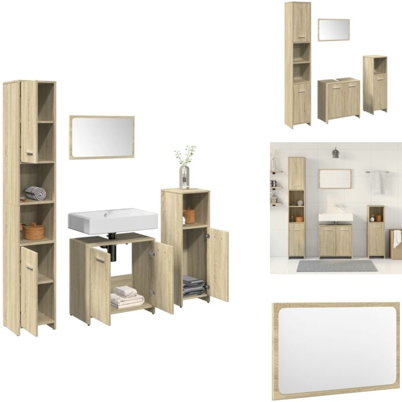 4-tlg. Badmöbel-Set Sonoma-Eiche Holzwerkstoff - Badmöbel Set - Badmöbel Sets - Badmöbelset - Badmöbel