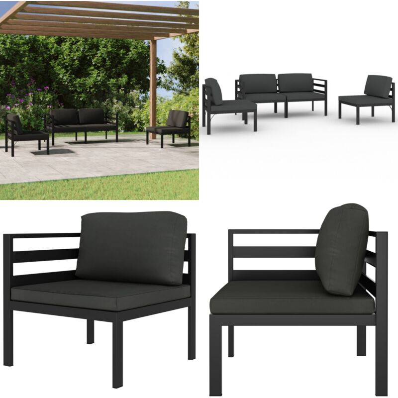4-tlg. Garten-Lounge-Set mit Kissen Aluminium Anthrazit - Garten Lounge Set - Alu Loungesessel - Outdoor Möbel - Balkonmöbel - Gartengeräte - Home &