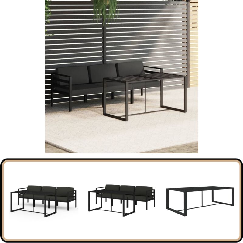 4-tlg. Garten-Lounge-Set mit Kissen Aluminium Anthrazit - Garten Lounge Set - Loungeset Alu - Gartenmöbel - Außenbereich - Balkon Möbel