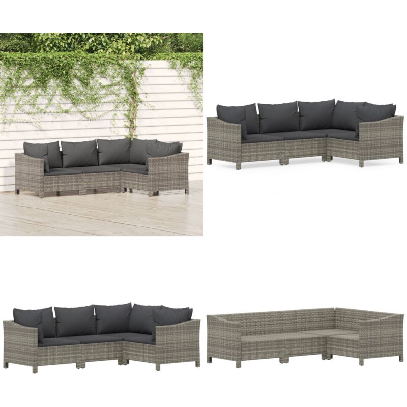 4-tlg. Garten-Lounge-Set mit Kissen Grau Poly Rattan - Gartenloungeset - Outdoor Möbel - Rattan Gartenmöbel - Loungemöbel - Balkonmöbel - Home &