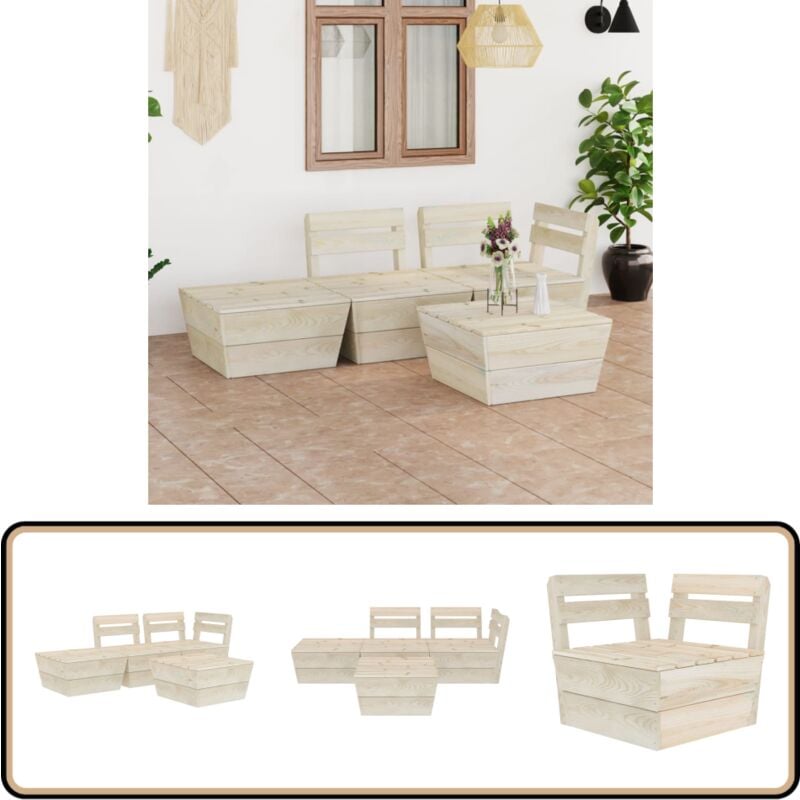 4-tlg. Garten-Paletten-Lounge-Set Imprägniertes Fichtenholz - Gartenmöbeln - Loungemöbel - Palettenmöbel - Outdoor Möbel - Fichtenholz Möbel