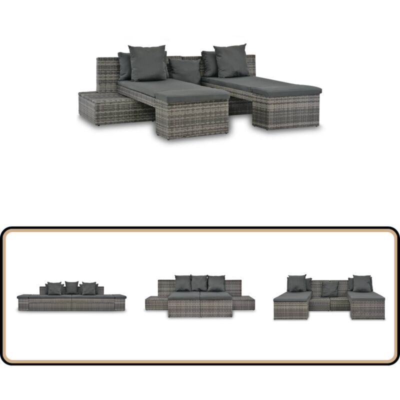 4-tlg. Garten-Sofagarnitur mit Kissen Grau Poly Rattan - Lounge Möbel - Gartenmöbel - Sofa Set - Rattan Gartenmöbel - Outdoor Möbel