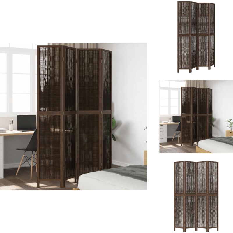4-tlg. Raumteiler Dunkelbraun Massivholz Paulownia - Raumteiler - Holzparavent - Paulownia - Weide - Dunkelbraun