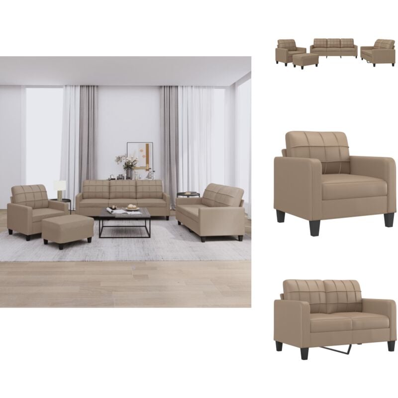 4-tlg. Sofagarnitur mit Kissen Cappuccino-Braun Kunstleder - Couchgarnitur - Esszimmertisch - Lounge Möbel - Ledercouch - Wohnzimmer Dekoration