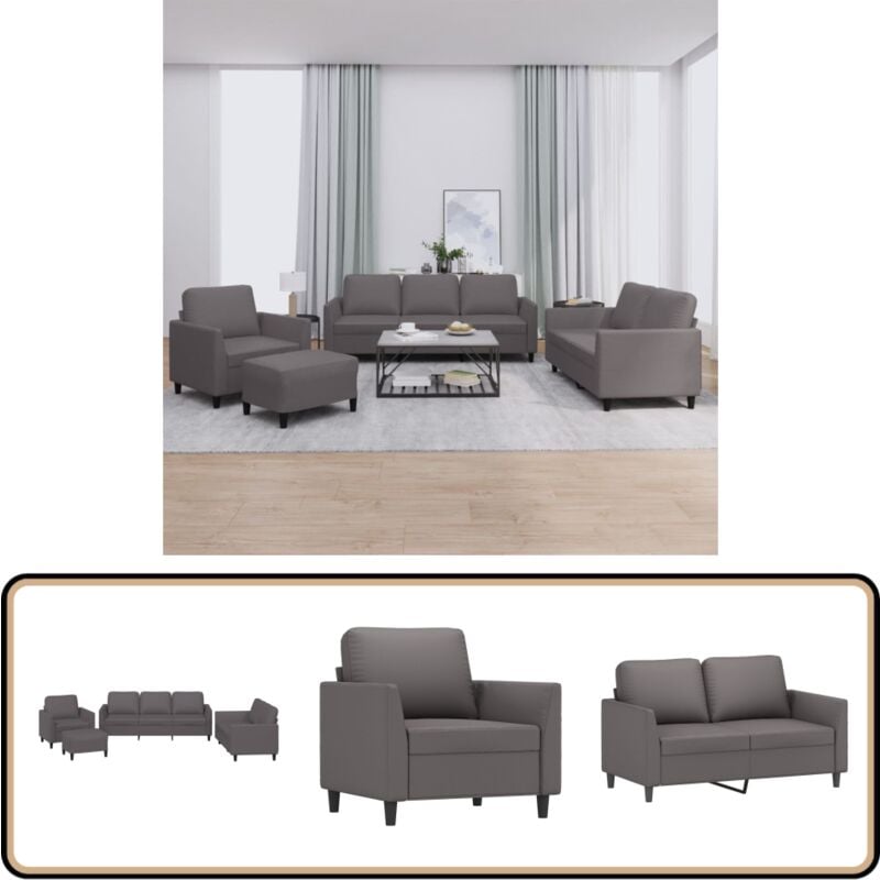 Vidaxl - 4-tlg. Sofagarnitur mit Kissen Grau Kunstleder - Couchgarnitur - Ecksofa - Ledercouch - Grau Sofa - Lounge Möbel