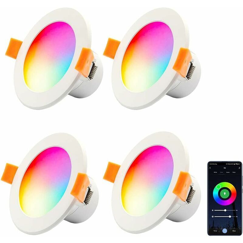 4 x LED-Einbaustrahler mit WLAN, 10 W RGB, dimmbar, 230 V, runde LED-Einbaustrahler für Wohnzimmer und Schlafzimmer, kompatibel mit App, Alexa und