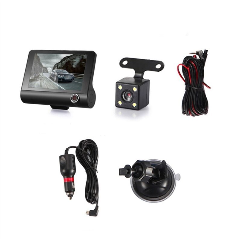 Tlily - 4 Zoll Auto dvr Dashcam Dash Kamera hd Bildschirm 1080P 3 Objektiv Video Recorder Vorne + Innen + Rückansicht Cam